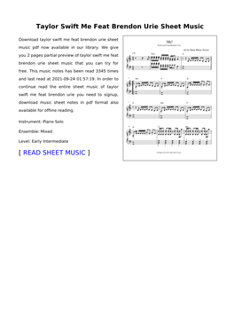 Taylor Swift Me Feat Brendon Urie Sheet Music