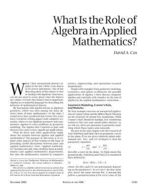 What Is the Role of Algebra in Applied Mathematics?, Volume 52, Number