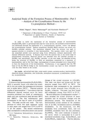 Analytical Study of the Formation Process of Hemimorphite-Part I -Analysis of the Crystallization Process by the Co-Precipitation Method