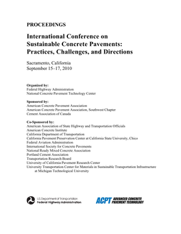 Proceedings, International Conference on Sustainable