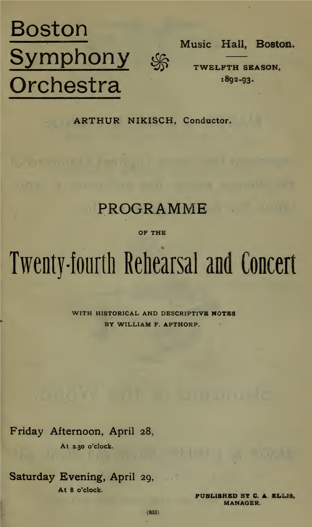 Boston Symphony Orchestra Concert Programs, Season 12, 1892