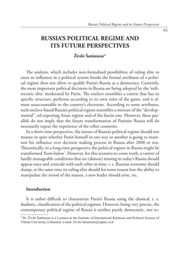 Russia's Political Regime and Its Future Perspectives