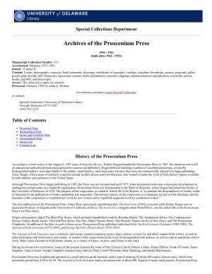 Archives of the Proscenium Press