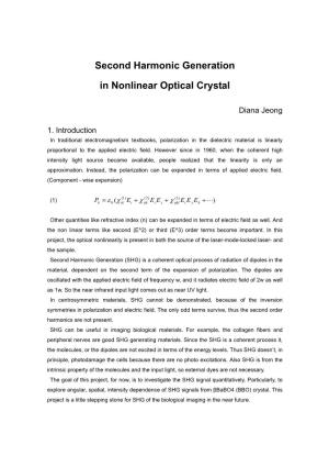Second Harmonic Generation in Nonlinear Optical Crystal