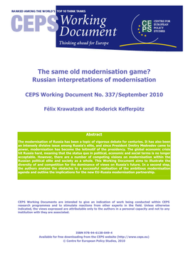 The Same Old Modernisation Game? Russian Interpretations of Modernisation