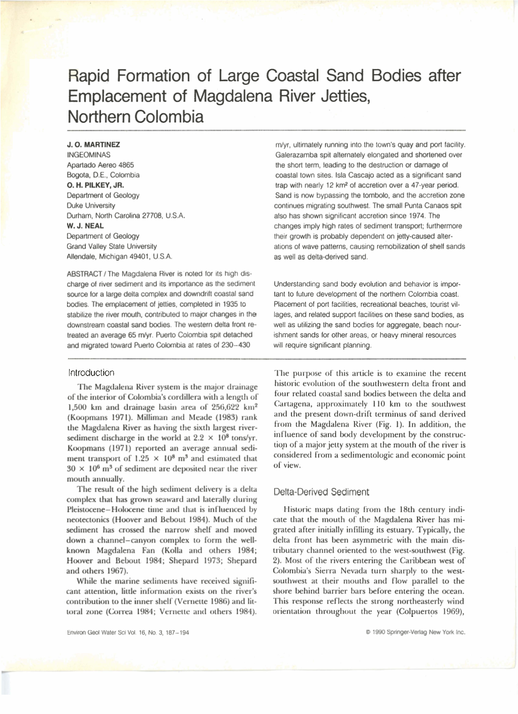 Rapid Formation of Large Coastal Sand Bodies After Emplacement of Magdalena River Jetties, Northern Colombia