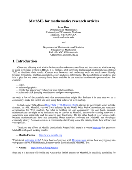 Arun Ram- Mathml for Math Research Papers