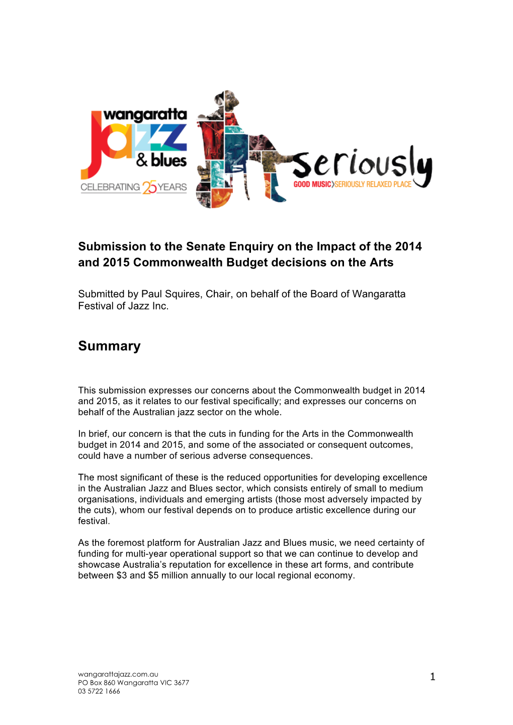 Addendum About the Wangaratta Festival of Jazz & Blues