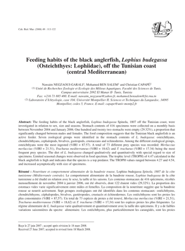 Feeding Habits of the Black Anglerfish, Lophius Budegassa (Osteichthyes: Lophiidae), Off the Tunisian Coast (Central Mediterranean)