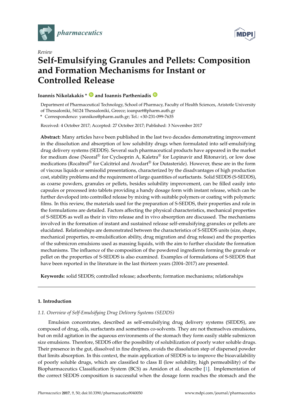 Self-Emulsifying Granules and Pellets: Composition and Formation Mechanisms for Instant Or Controlled Release