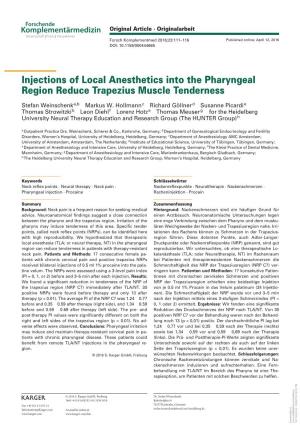Injections of Local Anesthetics Into the Pharyngeal Region Reduce Trapezius Muscle Tenderness