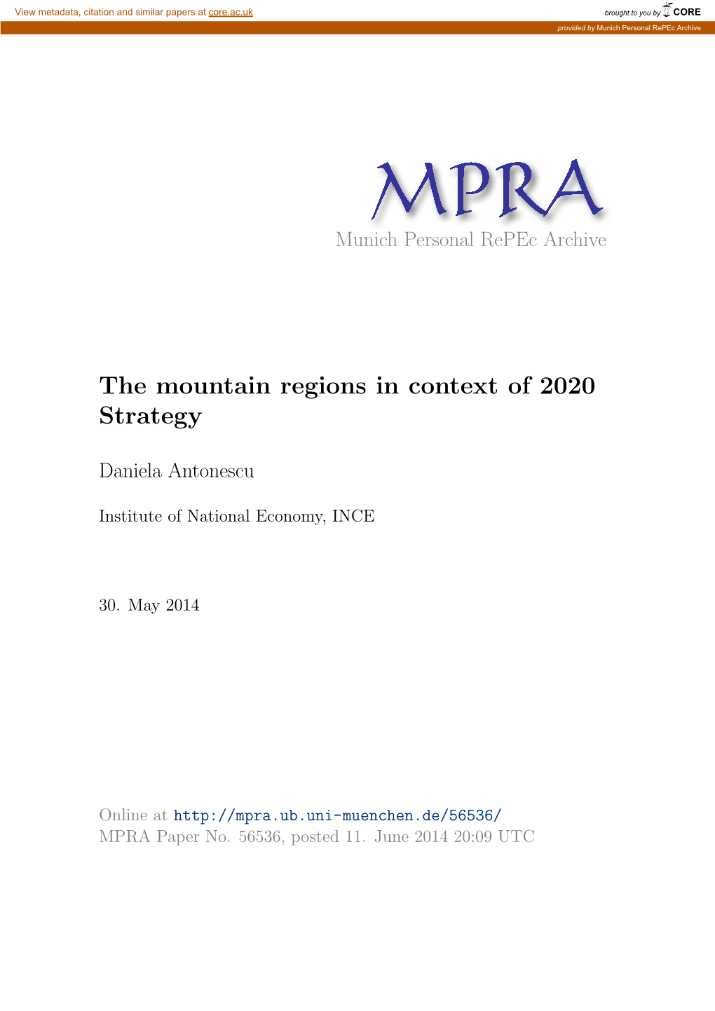 The Mountain Regions in Context of 2020 Strategy