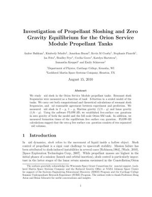 Investigation of Propellant Sloshing and Zero Gravity Equilibrium for the Orion Service Module Propellant Tanks