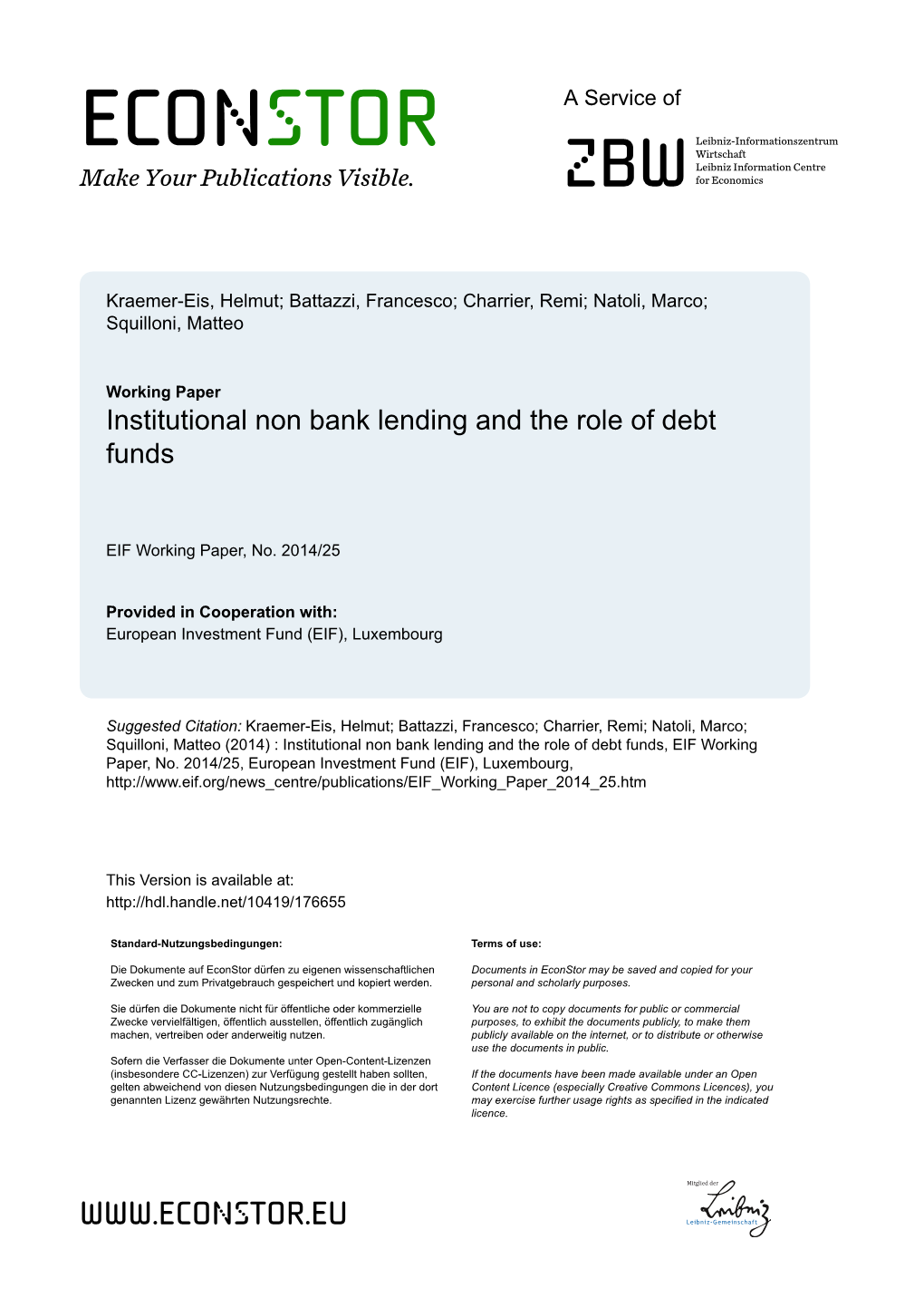 Institutional Non Bank Lending and the Role of Debt Funds