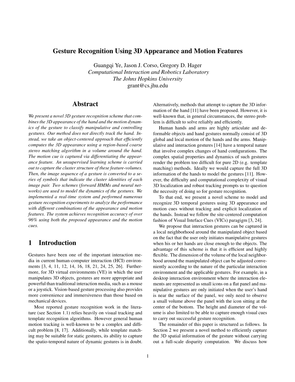 Gesture Recognition Using 3D Appearance and Motion Features