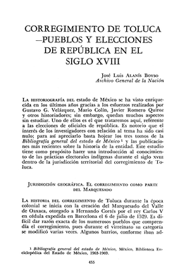 Corregimiento De Toluca -Pueblos Y Elecciones De Rep?Blica En El Siglo Xviii