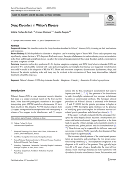 Sleep Disorders in Wilson's Disease