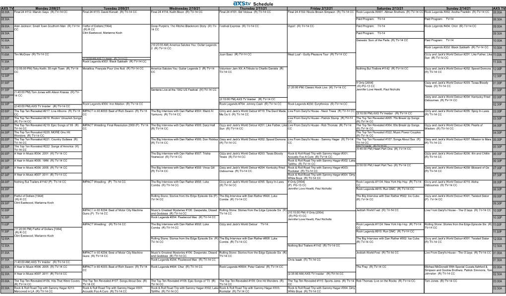 AXS TV Programming Schedule