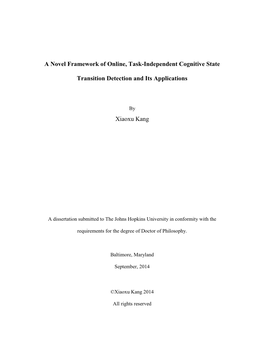 A Novel Framework of Online, Task-Independent Cognitive State