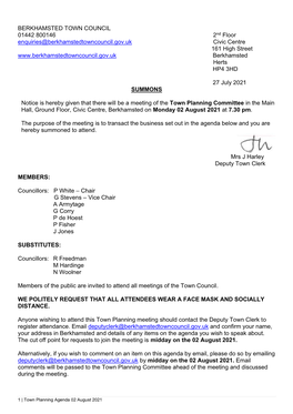 Agenda, Town Planning Committee 02 August 2021