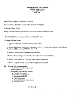 Sullivan's Island Town Council 2050-B Middle Street January 20, 2015 6:00 P.M