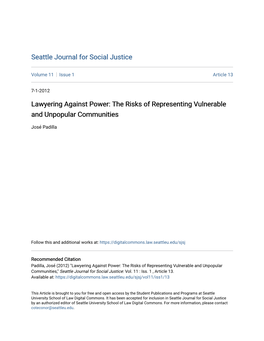 Lawyering Against Power: the Risks of Representing Vulnerable and Unpopular Communities