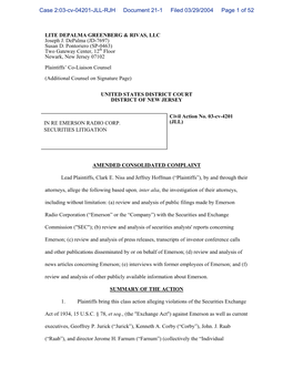 Emerson Radio Corporation Securities Litigation 03-CV-4201-Amended Consolidated Complaint