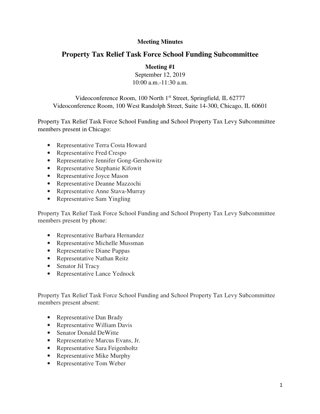 Property Tax Relief Task Force School Funding Subcommittee Minutes 9-12-2019