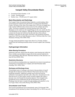Ivanpah Valley Groundwater Basin Bulletin 118