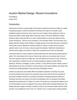 Auction Market Design: Recent Innovations