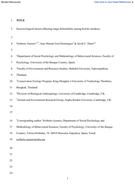 1 TITLE 1 Socioecological Factors Affecting Range Defensibility Among