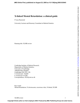 X-Linked Mental Retardation: a Clinical Guide