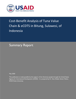 Cost-Benefit Analysis of Tuna Value Chain & Ecdts in Bitung, Sulawesi