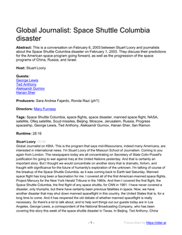 Global Journalist: Space Shuttle Columbia Disaster