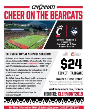 Promo Code CLERMONT19 to Lock in Savings of Nearly 20% with Ticket Upgrades Available by Calling 1-877-CATS-TIX