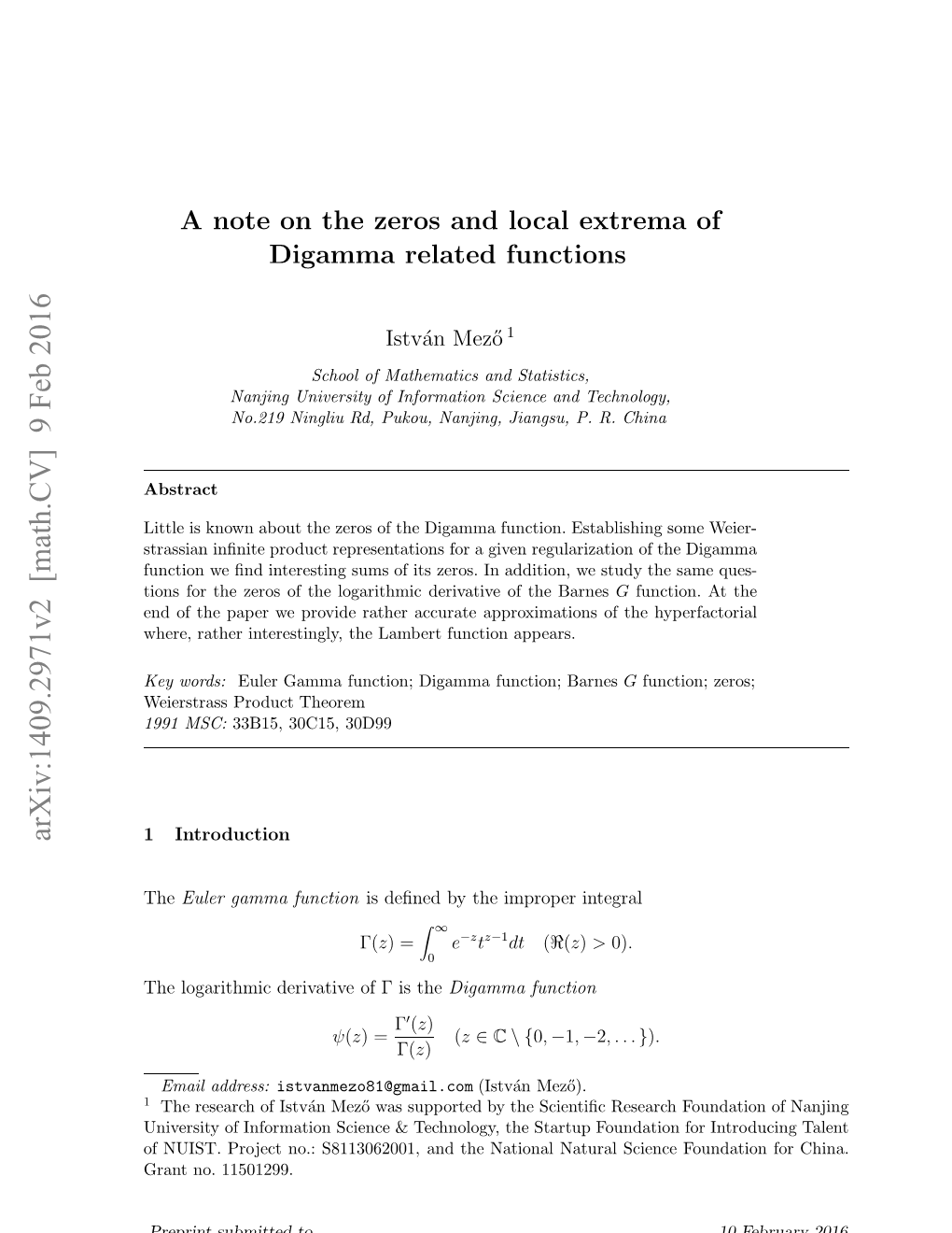 A Note on the Zeros and Local Extrema of Digamma Related Functions