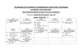 Telangana State Board of Intermediate Education, Hyderabad Academic