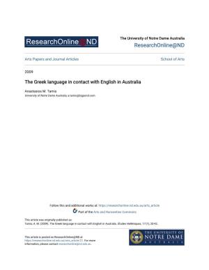 The Greek Language in Contact with English in Australia