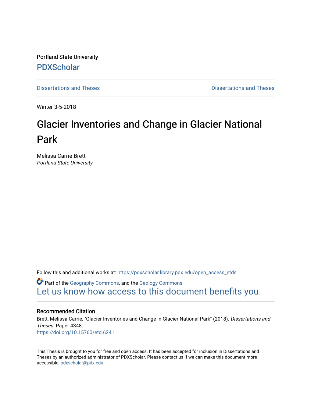 Glacier Inventories and Change in Glacier National Park