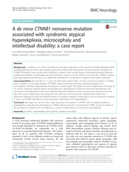 A De Novo CTNNB1 Nonsense Mutation Associated with Syndromic