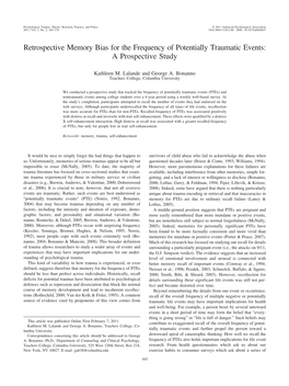 Retrospective Memory Bias for the Frequency of Potentially Traumatic Events: a Prospective Study