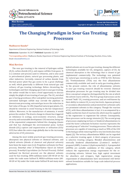 The Changing Paradigm in Sour Gas Treating Processes