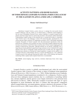 Activity Patterns and Home Ranges of Indochinese Leopard Panthera Pardus Delacouri in the Eastern Plains Landscape, Cambodia