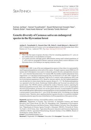 Genetic Diversity of Castanea Sativa an Endangered Species in the Hyrcanian Forest