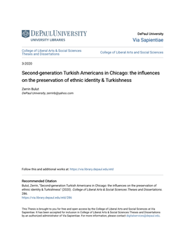 Second-Generation Turkish Americans in Chicago: the Influences on the Preservation of Ethnic Identity & Turkishness