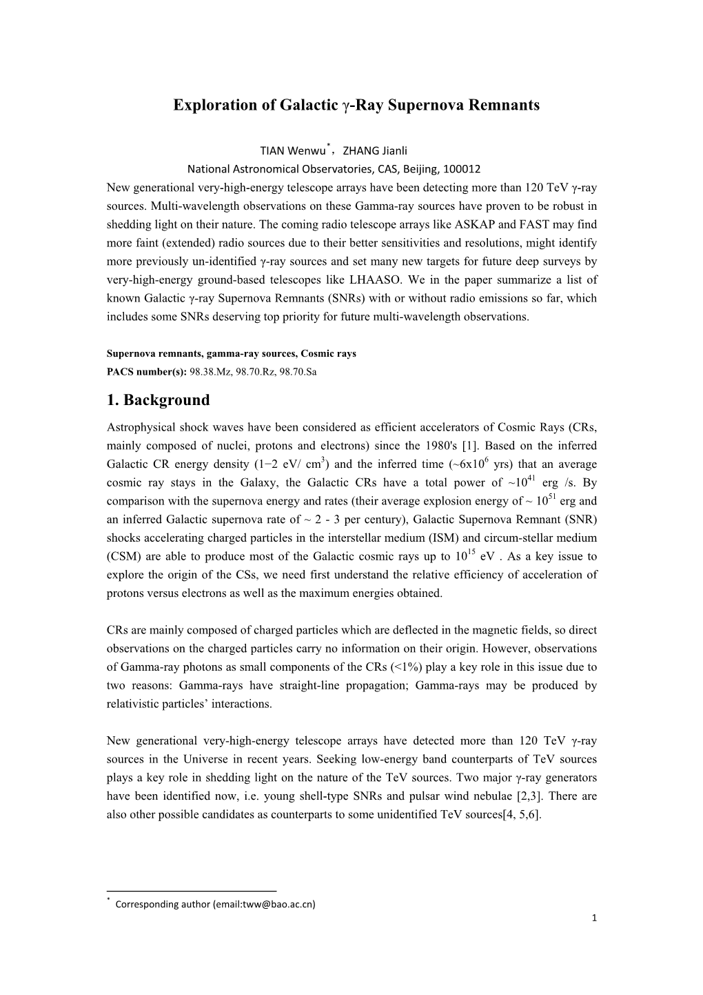 Exploration of Galactic Γ-Ray Supernova Remnants 1. Background