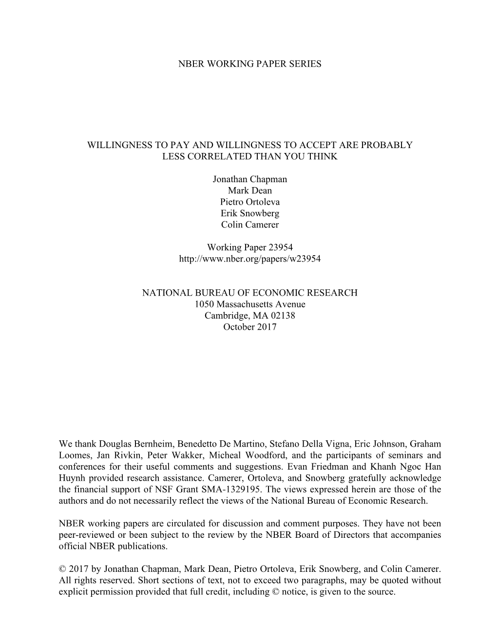 Nber Working Paper Series Willingness to Pay And