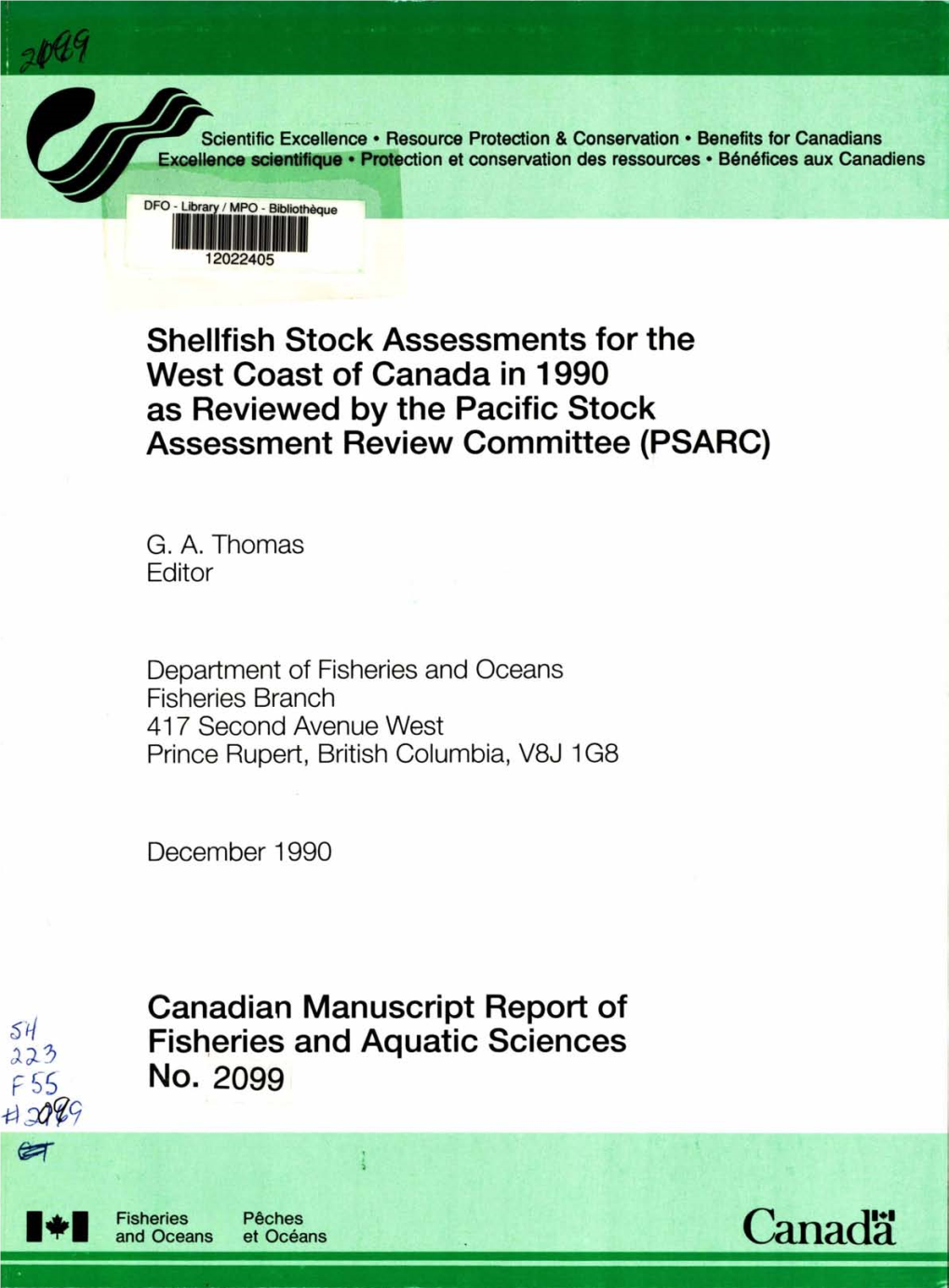 Canadian Manuscript Report of Fisheries and Aquatic Scienes No