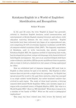 Katakana-English in a World of Englishes: Identiﬁcation and Recognition