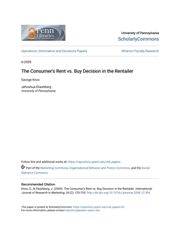 The Consumer's Rent Vs. Buy Decision in the Rentailer